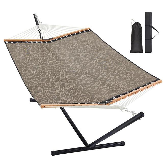 Homgava Two Person Hammock with Stand Heavy Duty, Outdoor Patio Hammock with Portable Steel Stand, Large Double Hammocks with Quick Dry Textilene Fabric,480lbs Capacity.(Mocha)