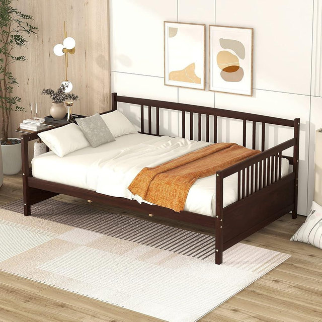Merax Daybed Full, Full Daybed Wooden Slats Support Modern Living Daybed with Rails, No Box Spring Needed (Espresso)