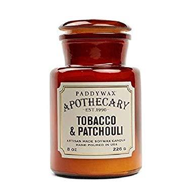 Paddywax Candles Apothecary Collection Soy Wax Blend Candle in Glass Jar, Medium, 8 Ounce, Tobacco & Patchouli
