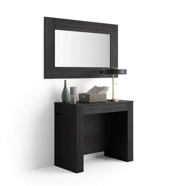 Mobili Fiver, Easy, Extendable Console Table with Extension Leaves Holder, Ashwood Black, Laminate-Finished/Aluminium, Made in Italy