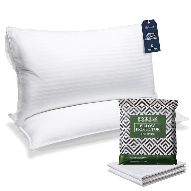 Beckham Hotel Collection King Size Pillows and Pillow Protectors - Sets of 2