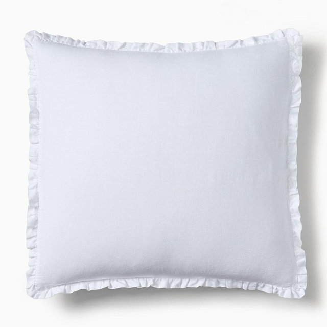 European Flax Linen Ruffle Euro Sham, White