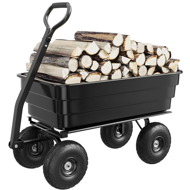 6 Cu. Ft. Poly Dump Cart - Heavy Duty 1200 LBS Garden Cart, 13" No-Flat Tires & 180° Handle for Yard, Landscaping, Gardening, Black
