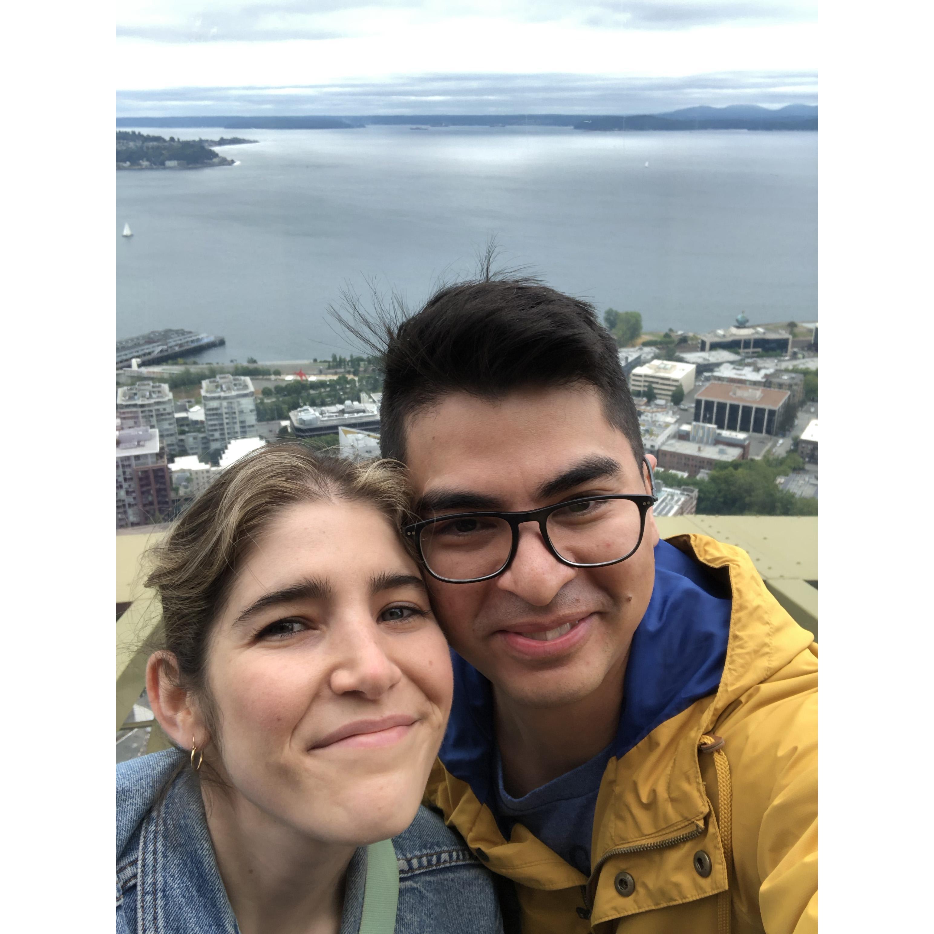 On top of the space needle. Sara was scared the entire time. Can you tell?