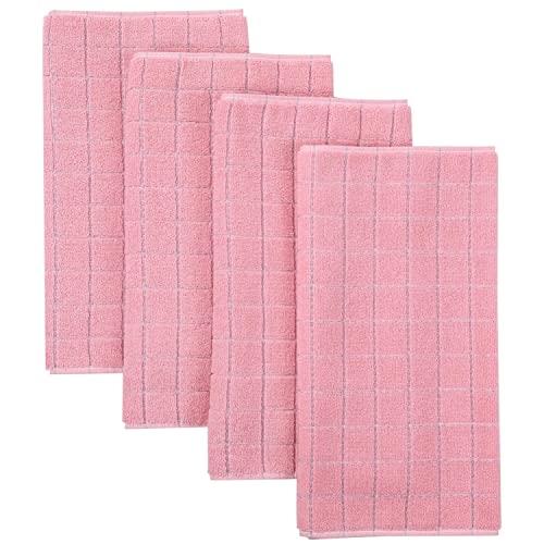 Homaxy 100% Cotton Terry Kitchen Towels(Purple, 13 x 28 inches), Checkered  Designed, Soft and Super Absorbent Dish Towels, 4 Pack