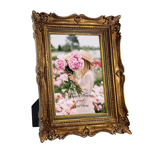 PHAREGE 5x7 Vintage Bronze Gold Picture Frame, 5 by 7 Ornate Antique Picture Frame for Wedding, Retro Photo Frame Displays Horizontally or Vertically On Tabletop