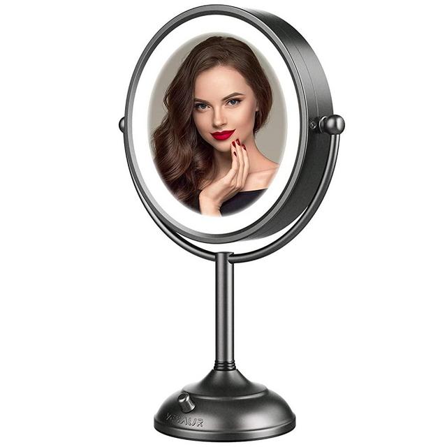 Professional 8.5" Lighted Makeup Mirror, 10X Magnifying Vanity Mirror with 32 Medical LED Lights, Senior Satin Nickel Cosmetic Mirror,Brightness Adjustable(0-1100Lux) Desk Lamp Night Light Alternative