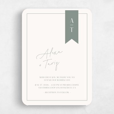 Green Rounded Wedding Invitation - Raven Classic