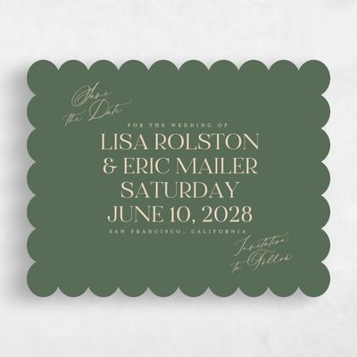 Green Scalloped Wedding Save the Date - Menton Landscape