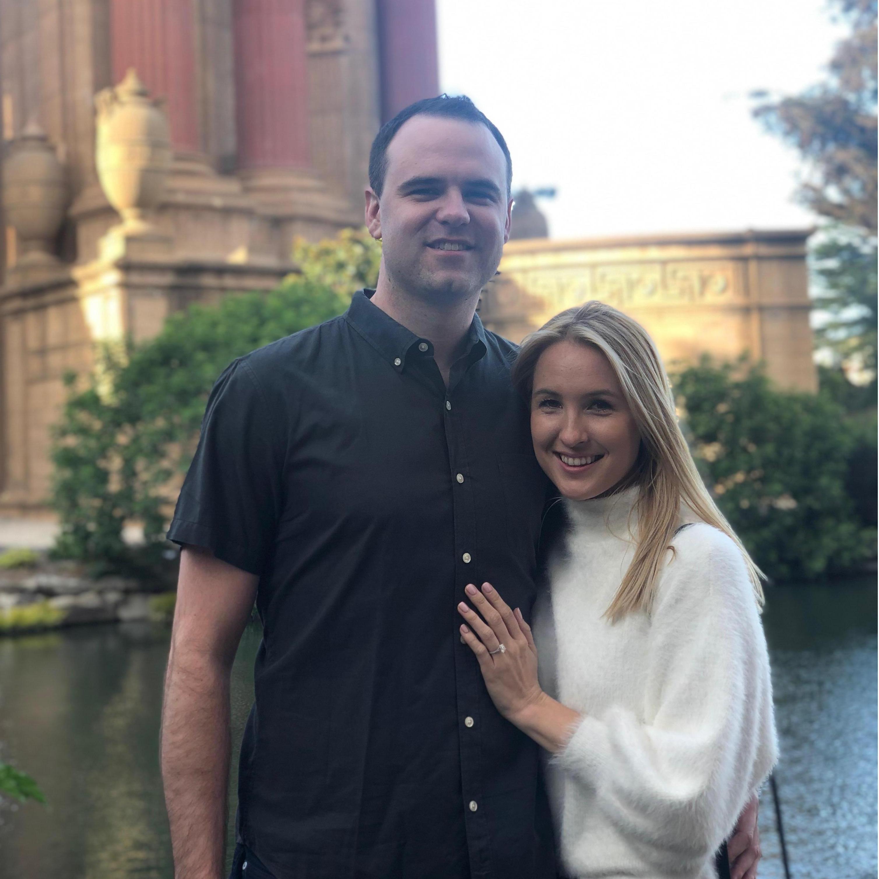 Just a few minutes after Peter proposed at the Palace of Fine Arts! He was great at keeping it a secret... until he suggested taking a walk through the park during a Warriors final game :)