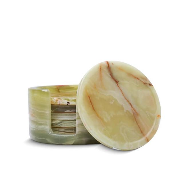 Coasters for Drinks Green Onyx Calcite Agate Coasters for Coffee Table Best Handmade Coaster Set Cute Coasters for Desk & Housewarming Gifts with Non-Slip Anti Scratch Pad