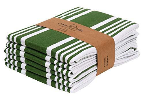 Urban Villa Kitchen Towels,Trendy Stripes, 100% Cotton Dish Towels, Mitered Corners, (Size: 20X30 Inch), Olive Green/White Highly Absorbent Bar Towels & Tea Towels - (Set of 6)