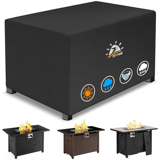 Zettum Fire Pit Cover Rectangular 42 Inch - Outdoor Fire Table Cover Rectangle Heavy Duty & Waterproof, 600D Patio Propane Gas Firepit Cover Rectangular Fade & Weather Resistant - 42 x 24 x 24 Inch