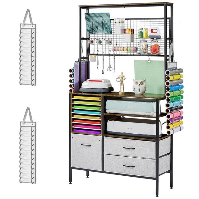 LOPASA Organization and Storage Cabinet Compatible with Cricut Machines, Craft Room Furniture,Cricut Organizers and Storage Desk,Craft Table for Vinyl 71" W x 39.37" D x 13" H