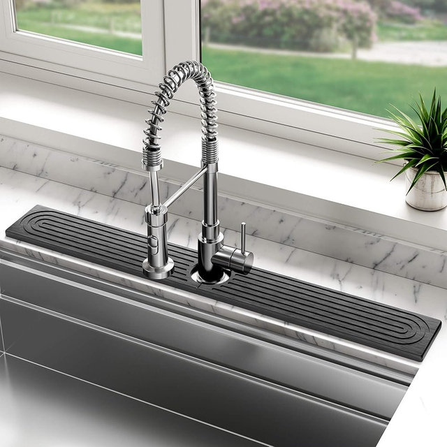 Stone Faucet Mat for Kitchen Sink, Diatomite Sink Protectors - Prevent Moisture Drying Stone Tray Fit Kitchen Counter & Bathroom Counter (Dark Gray, 30" x 4")