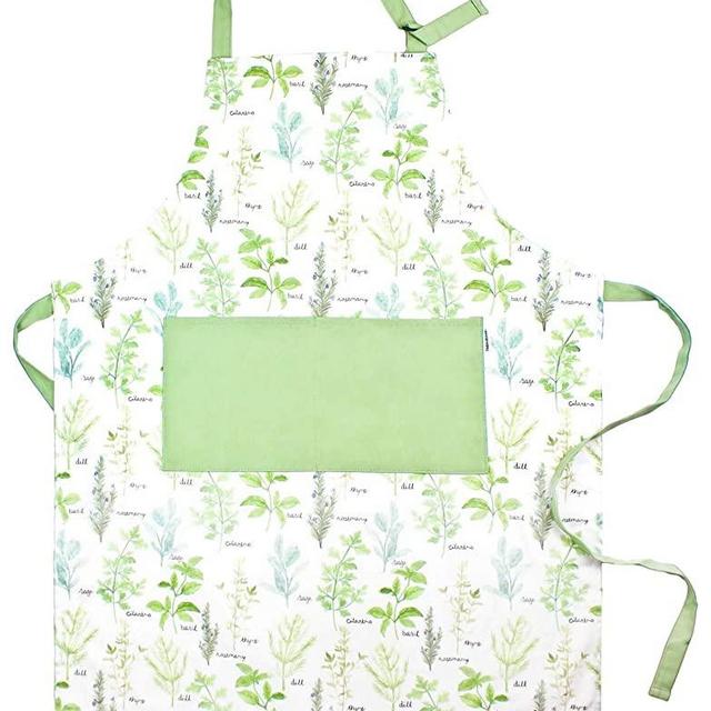 Sage and Stitch Adjustable Neck Cooking Apron for Women 27'' x 33'' Machine Washable with 2 Pockets for Chef BBQ Baking - Green Herbs