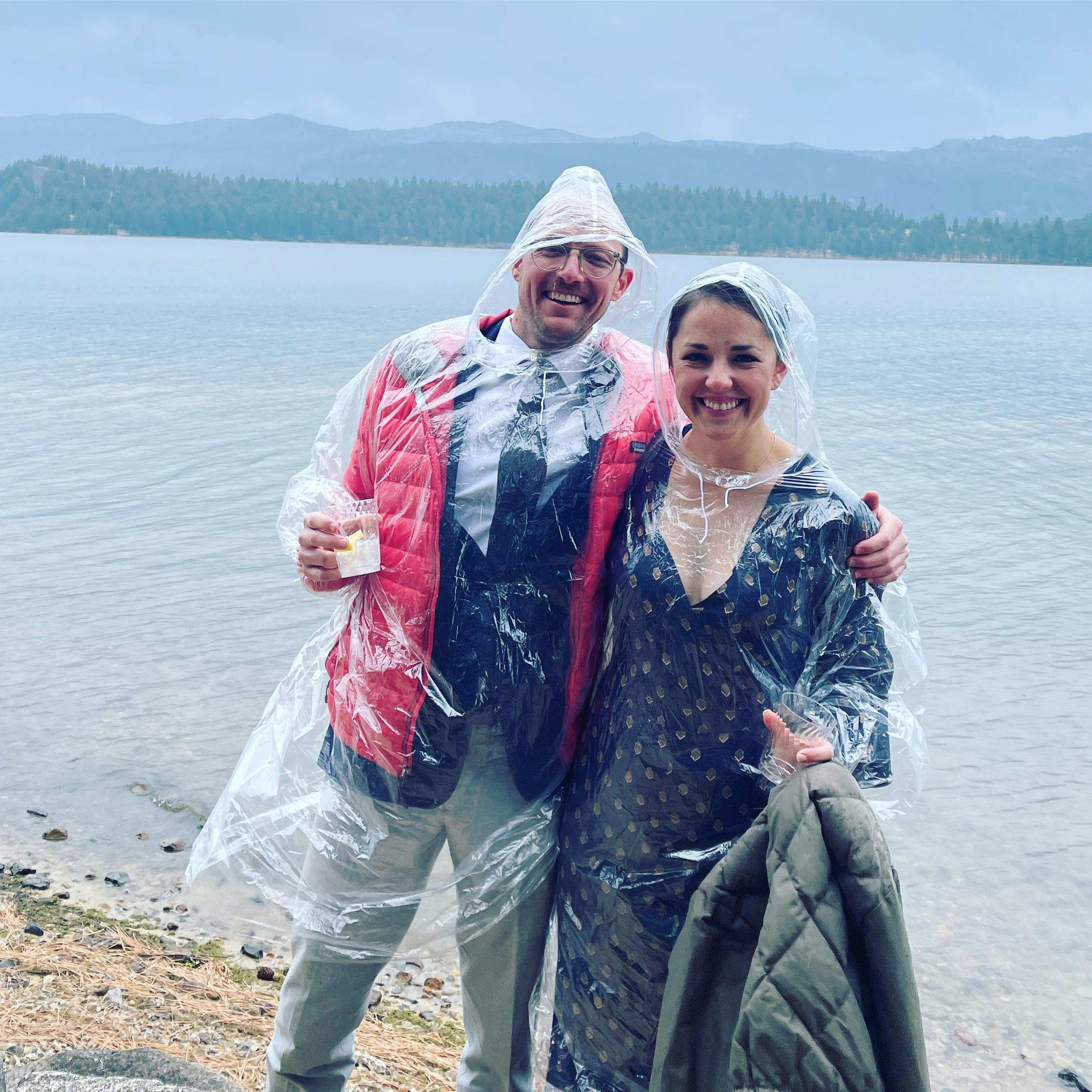 Staying dry at Chris & Shaina's McCall wedding.