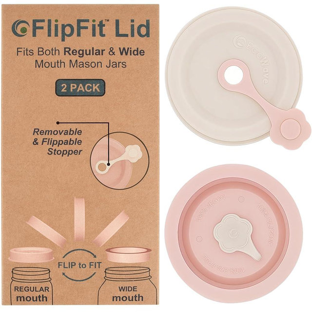ORIGINAL CREATOR - FlipFit® Silicone Mason Jar Lids with Straw Hole Drinking Lids - Dual-Fit Regular & Wide Mouth Canning Jars (Kerr, Ball, Mainstays) - 100% Pure Silicone (No Fillers) & Plastic-free