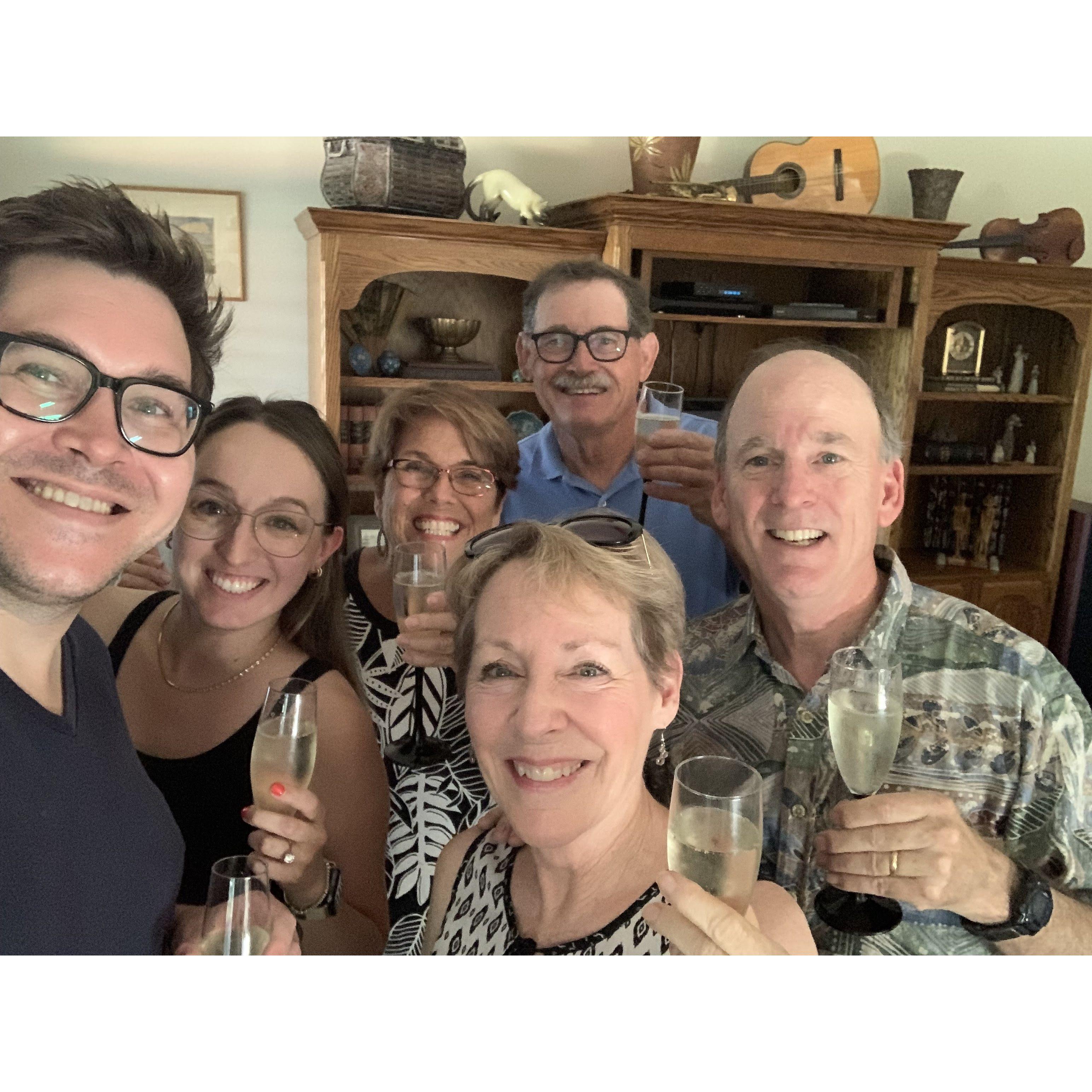 Celebrating our engagement in CA with Justin's Mom and Dad (Linda and Jack) also with Elizabeth and Mark in July 2022