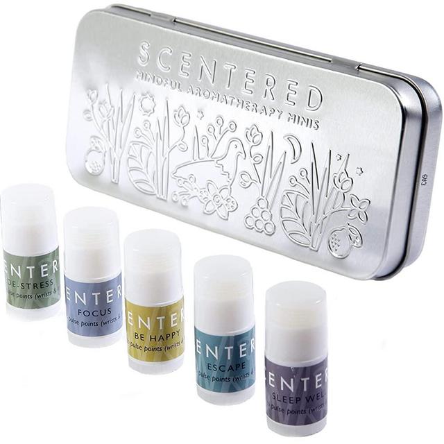 Scentered Aromatherapy Balm Mindful Minis in Gift Set Tin - Essential Oil Blends: Sleep Well, De-Stress, Escape, Happy & Focus