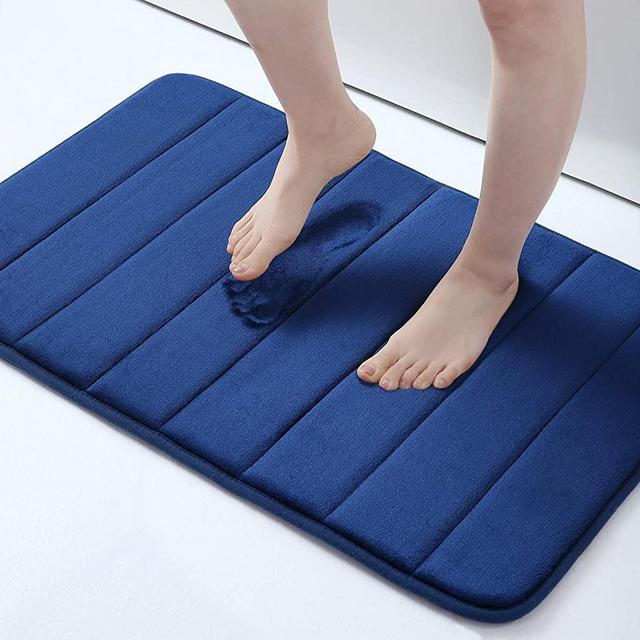 Memory Foam Soft Bath Mats - Non Slip Absorbent Bathroom Rugs Rubber Back Runner Mat for Kitchen Bathroom Floors 17" x 24", Navy Blue