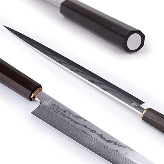 TUO Cutlery Damascus Sushi Sashimi Knife 10.5" - Yanagi Raw Fish Slicing Knife - Japanese VG-10 34 Layers Damascus Steel and Black Ebony Wood Handle with Case - Yanagiba Series