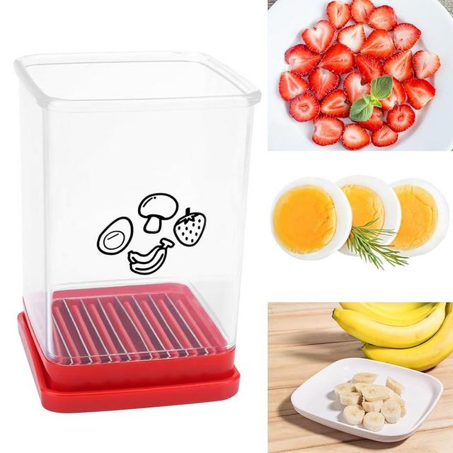 Strawberry Cup Slicer Stainless Steel Soft Fruit Slicer 2024 New Mini Egg Slicer Multifunctional Banana Egg Slicers Creative for Kitchen Quickly Making Fruit Vegetable Salad (Red Clear)
