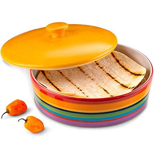 Ceramic Tortilla Warmer by KooK, Colorful Design, Holds up to 12 tortillas