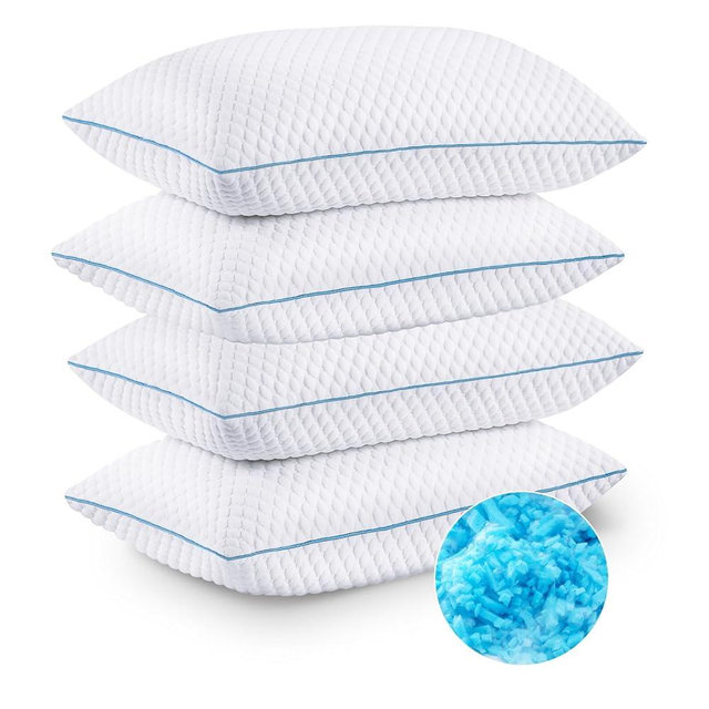 VVZ Cooling Bed Pillows Queen Size Set of 4, Shredded Memory Foam Pillows Cool Cold Pillow for Side Back Stomach Sleepers