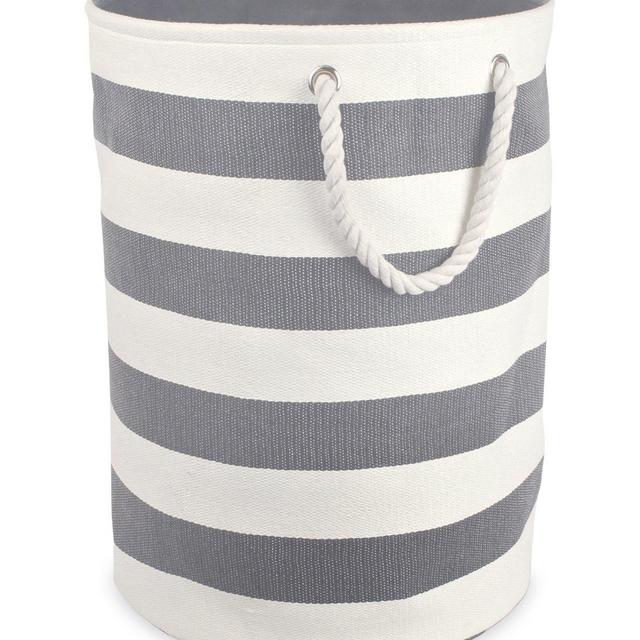 DII Woven Paper Collapsible Laundry Hamper/Storage Basket, 20x15x15, Round, Gray Stripe
