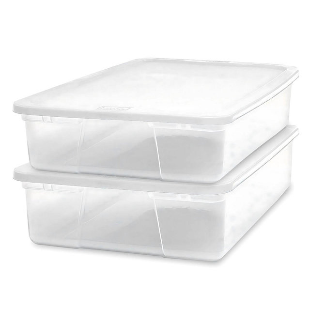 HOMZ 28-Quart Plastic Storage Bins with Snap-on Lids, White Lid, 2 Pack