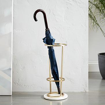 Deco Marble Umbrella Stand, Marble + Antique Brass