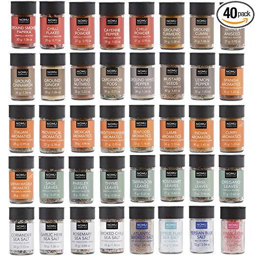 NOMU 40-Piece Complete Variety Set of Spices, Herbs, Seasoning Blends & Finishing Salts Range | Non-irradiated, No MSG or Preservatives