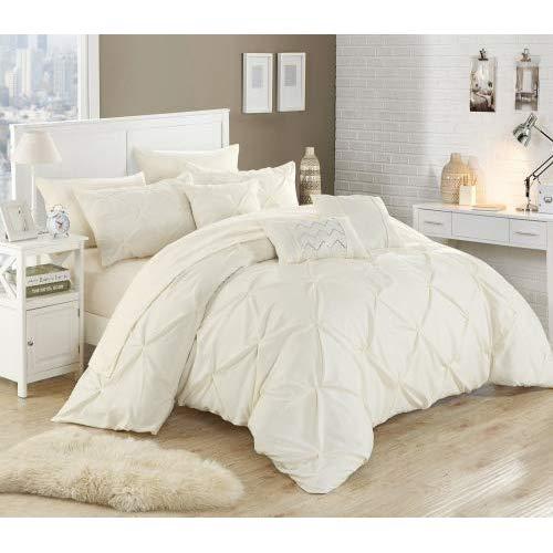 Chic Home 10 Piece Hannah Pinch Pleated, ruffled and pleated complete King Bed In a Bag Comforter Set Beige With sheet set