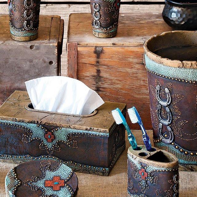 BLACK FOREST DECOR Turquoise Horseshoe and Cross Bath Set (3 pcs)