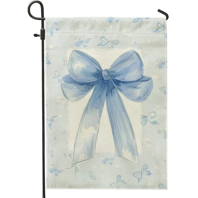 Seasonal Light Blue Garden Flag, Blue Ribbon Bow Home Decor Garden Flags, Double Sided Outdoor Lawn Decoration for Spring Holiday Party 12x18 Inch
