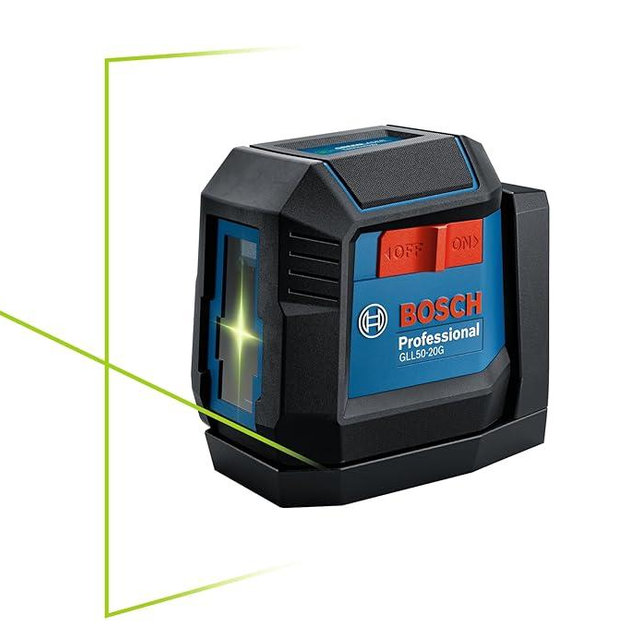 BOSCH GLL50-20GL 65ft Green-Beam Cross-Line Laser with VisiMax Technology, Rechargable Lithium-Ion Battery, Self-Leveling, with Magnetic Mount