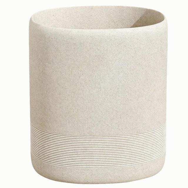Haocoott Bathroom Trash Can, 1.6 Gallon Small Trash Can Cabinet, Simple Stone Look Oval Office Garbage Bin, Decorative Waste Basket for Bedroom, Living Room, Kitchen (Beige)