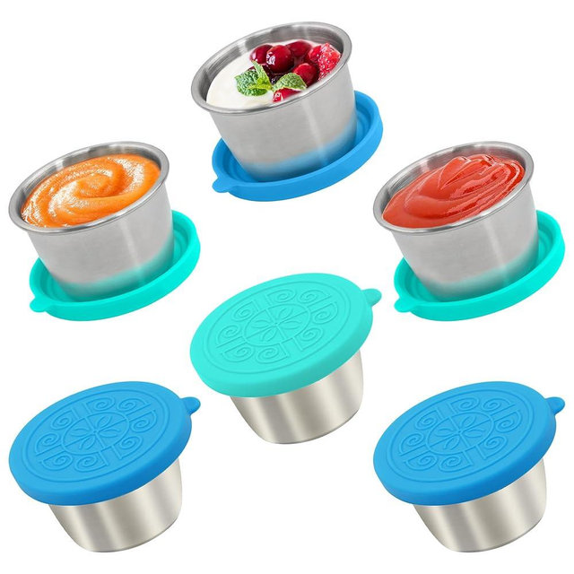 Qukaka 6x2.7 Oz Salad Dressing Container to Go,Handy Leakproof Stainless Steel Meal Prep Containers Reusable,Sauce Containers for Lunch Box, Picnics, Travel, Office and Kitchen Storage