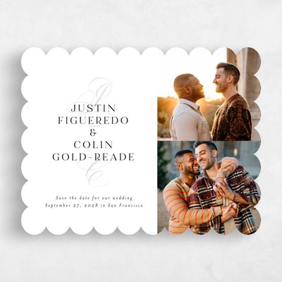 White Scalloped Wedding Save the Date - Cortona Multiphoto