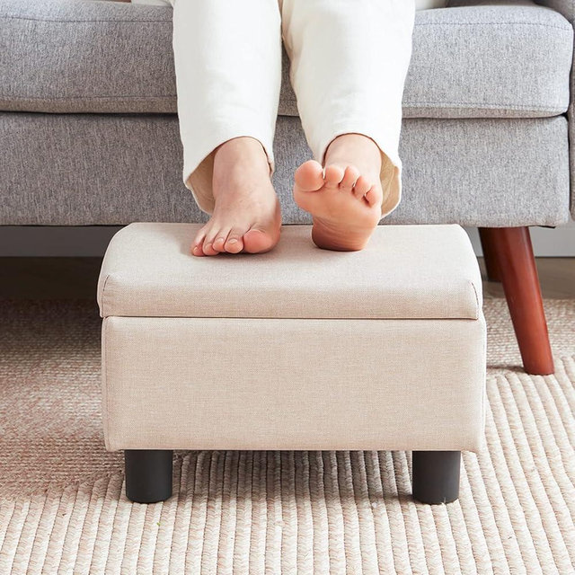 BAKSEA Small Foot Stool Under Desk Foot Stools Ottoman Footstool Foot Stools Small Footstools Foot Stool for Living Room Foot Rest 15" W x 12" D x 9.5" H Linen Beige