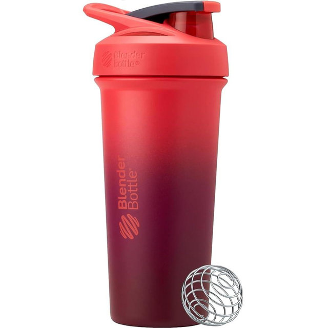 BlenderBottle Strada Sleek Shaker Cup Insulated Stainless Steel Water Bottle with Wire Whisk, 25-Ounce, Sangria Ombre