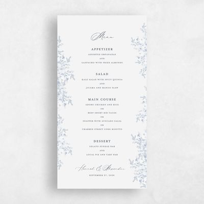 Sweet Blue Wedding Menu - Lugano