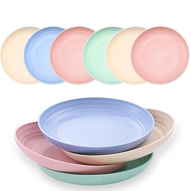 DeeCoo 10 Inch Wheat Straw Deep Dinner Plates - Microwave and Dishwasher Safe, Unbreakable Sturdy Plastic Dinner Plates - Set of 6 - Healthy Cereal Dishes/ Kids-toddler & Adult