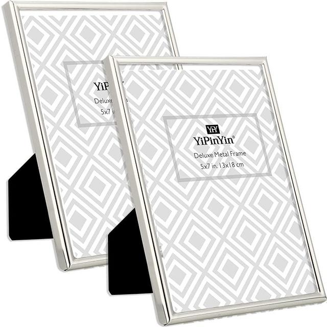 YiPinYin 5x7'' Simply Silver Metal Picture Frame 2pack, Elegant Silver Plated Photo Frames 5x7'' With Soft Touch Velvet Backing for Desktop and Wall Décor