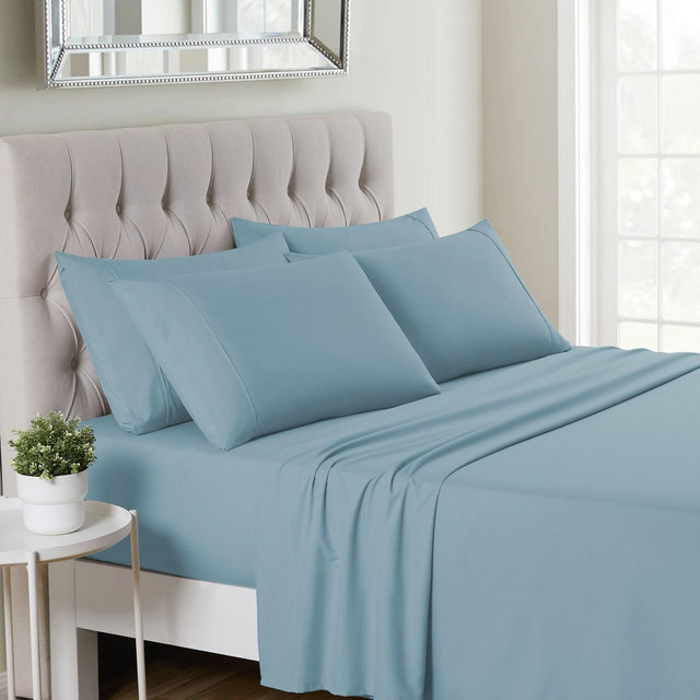 6 Piece Sheet Set, Deluxe Ultra Soft 1500 Series, Double Brushed Microfiber by Sweet Home Collection®- Queen, Misty Blue
