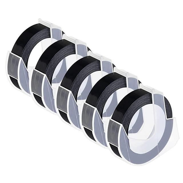 5 Rolls Compatible 3/8 Inch 3D Embossing Label Maker Black Tape 1741670 for Dymo Embossing Label Maker Organizer Xpress Pro 12965 DYM12966 Office Mate II,White on Black