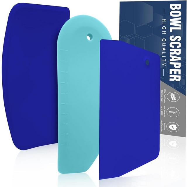 Walfos Dough Scraper Set of 3, Flexible Silicone Bowl Spatula, Kitchen Plastic Bench Dough Scraper Tool for Bread Dough, Sourdough, Cake, Fondant Icing, Blue & Teal/Aqua…
