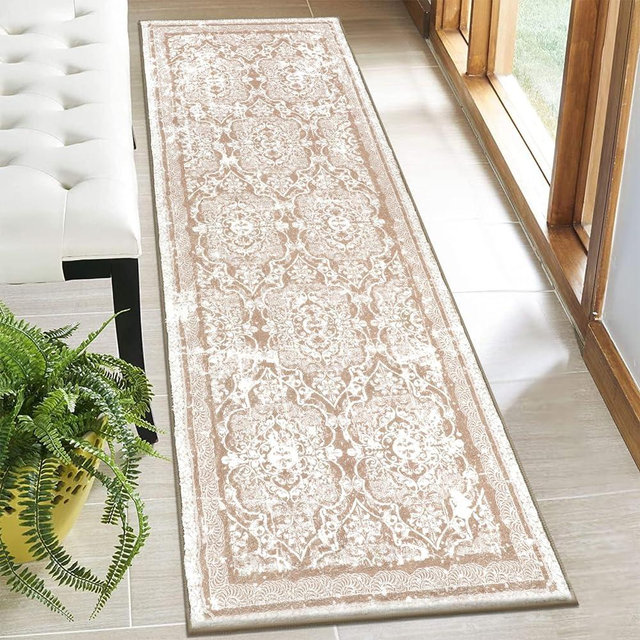 Vaukki Hallway Runner Rug, Vintage Shaggy Soft Laundry Rug Runner, Non Slip Entryway Runner Mat, Washable Farmhouse Kitchen Area Carpet for Bathroom, Entryway and Bedroom (2' X 6', Taupe)