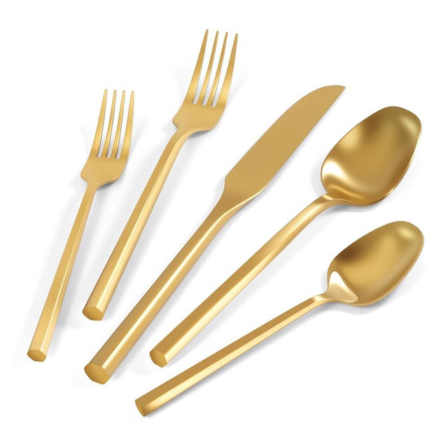 SILWELL Silverware Set 40-Piece Stainless Steel Matte Gold Cutlery, Hand Forged Thick Hexagon Handle Flatware Sets, Service for 8